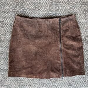 Brown Suede Leather Skirt Womens Size 31 Blank NYC Boho Western Zipper Moto